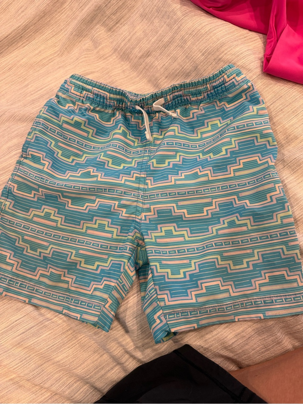 chubbies Kids Swim Trunks - Turquoise and White Geometric